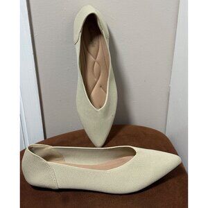 WOMENS BALLET FLATS EU43 US10 POINTED TOE BEIGE OATMEAL COMFORTABLE CASUAL